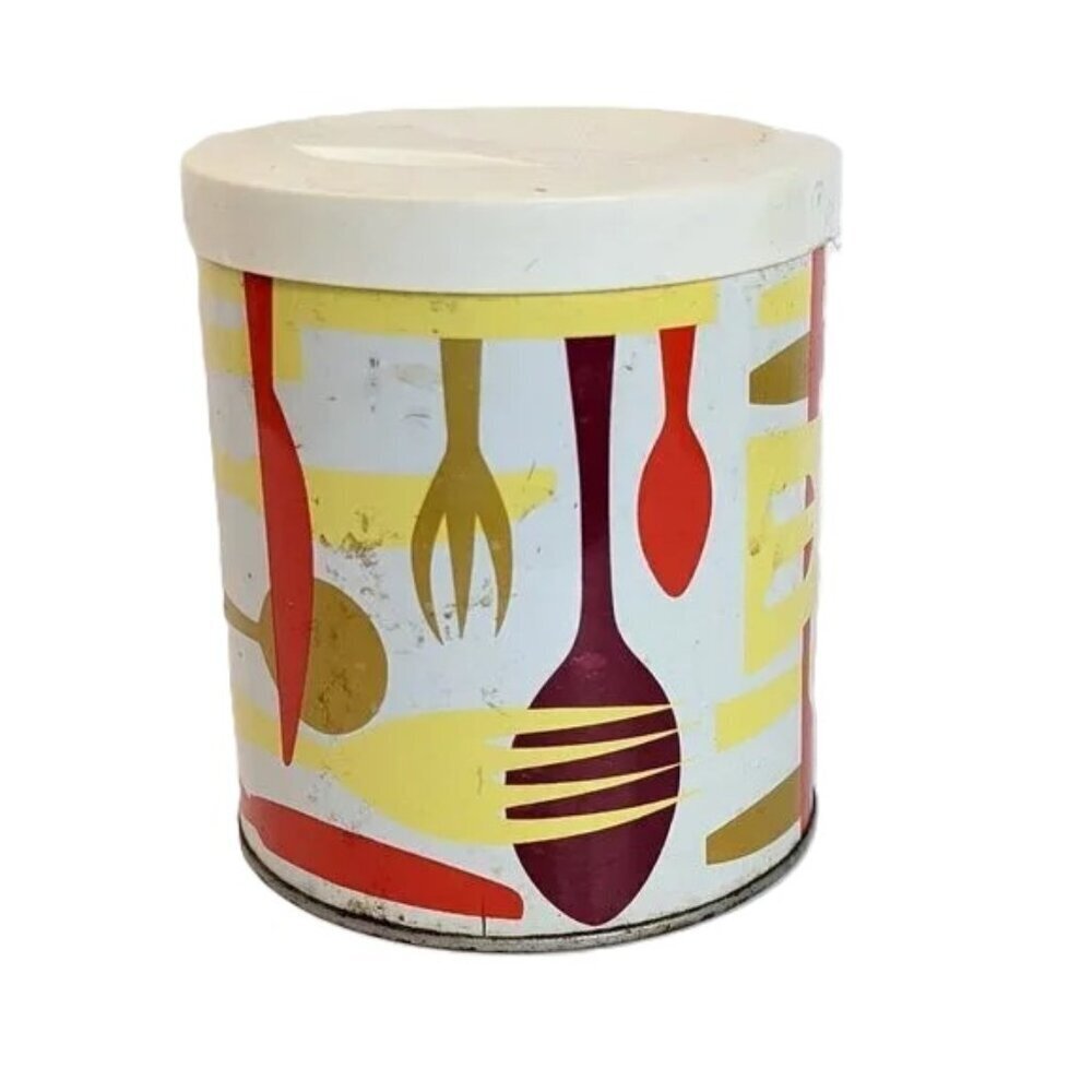 Vintage Mid-Century MCM‎ Procter Gamble Tin Canister Crisco Fork Spoon